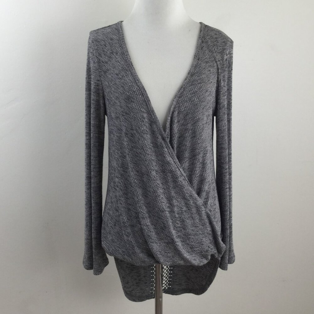 En Creme Grey Faux Wrap Blouse l